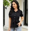 Women's Short Sleeve Button Down Shirts Casual Tie Waist Peplum Top Lapel V Neck Ruffle Hem Belted Work Blouse - 3 of 4