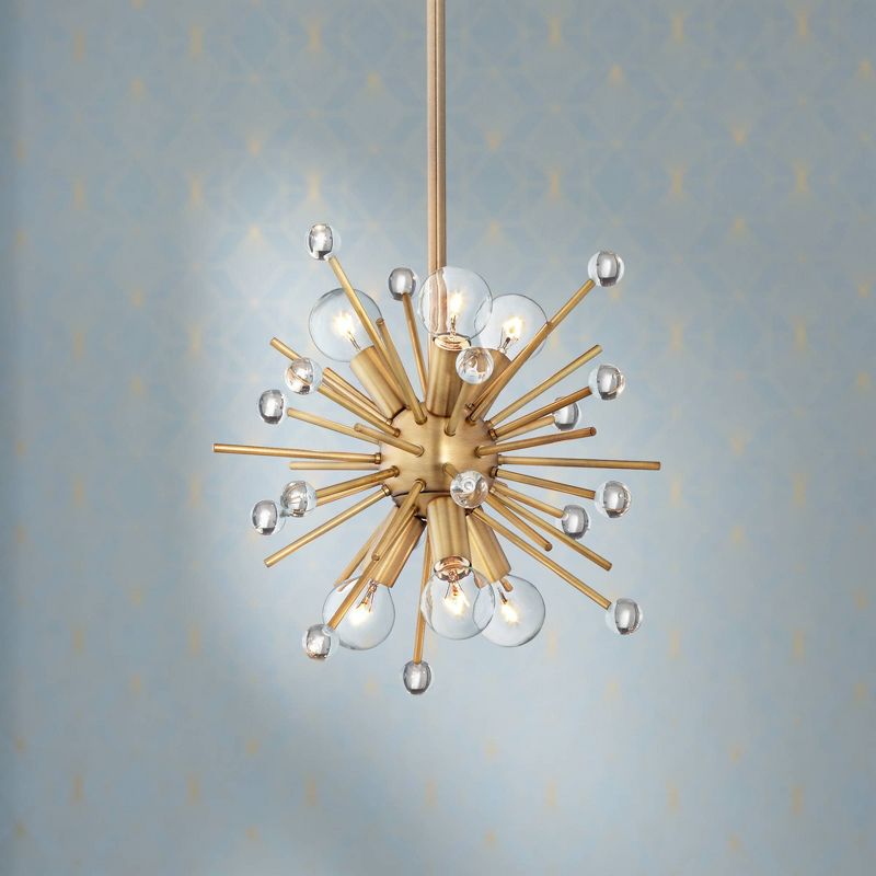 Possini Euro Design Antique Gold Mini Sputnik Pendant Chandelier 12" Wide Modern Clear Crystal 6-Light Fixture Dining Room House, 2 of 9