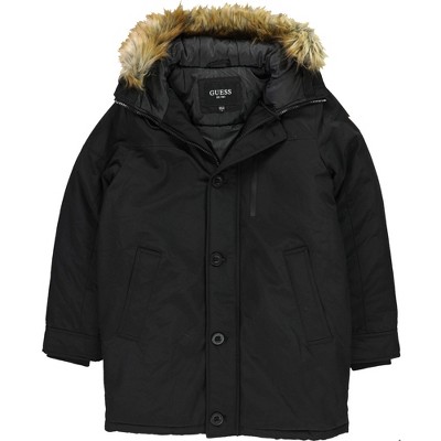 GUESS Mens Hooded Faux Fur Trim Parka Coat