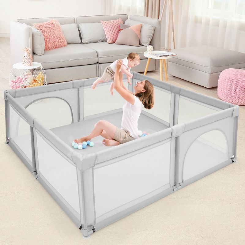 Costway Baby Playpen Infant Large Safety Play Center Yard w/ 50 Ocean Balls Grey\Colorful\Blue, 2 of 11