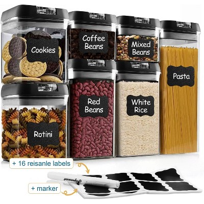LunaLulinlk Airtight Food Storage Containers with Lids, 7-Pack BPA-Free Kitchen Plastic Storage Containers, Black
