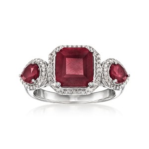 Ross-Simons 3.40 ct. t.w. Ruby 3-Stone Ring in Sterling Silver - 1 of 4