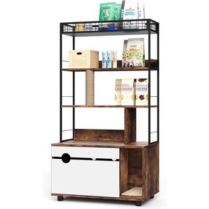 36.6" Hidden Cat Litter Cabinet – 2-In-1 Enclosure with Storage Rack & Scratching Post for Indoor Use (Vintage Brown) - 1 of 4