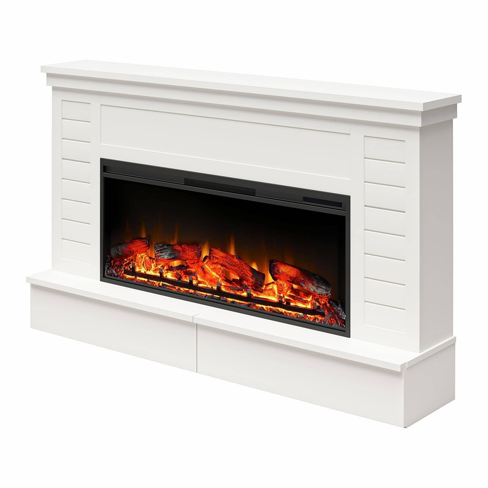 Photos - Electric Fireplace Hennepin Wide Shiplap Mantel with Linear  White - Room &