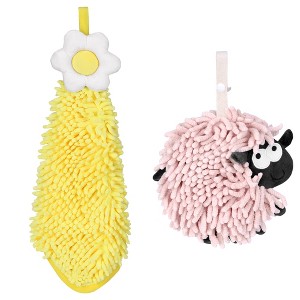 REGALWOVEN Flower and Sheep Shape Absorbent Fast Drying Chenille Hand Towels with Hanging Loop 6" x 15"/7" x 7" 2 Packs - 1 of 4