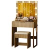 White Particle Board Veneered with Textured Melamine, 1-drawer 3-compartment Dressing Table Set with 8 Three-color Dimmable Bulbs - 4 of 4