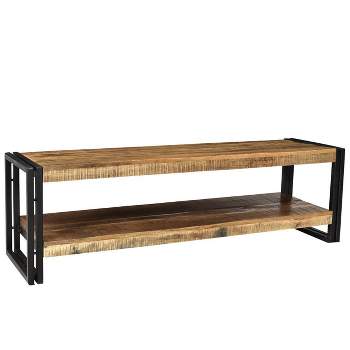 Handcrafted Reclaimed Wood and Metal 60" Storage Entryway Bench with Shelf - Timbergirl