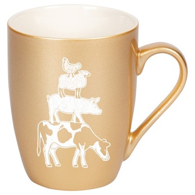 Elanze Designs 10 Ounce Ceramic Decorative Laser Engraved Cow Pig Sheep Chicken Giftable Novelty Tea Coffee Cup Mug Vegas Gold Stacked Farm Animal