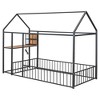 DOMETOUR Twin Size Metal Bed House Bed Frame with Desk, Shelves, Power Outlets and USB Ports, Black - 3 of 4