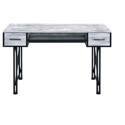 HomeRoots 47" Antiqued White and Black Computer Desk With Two Drawers