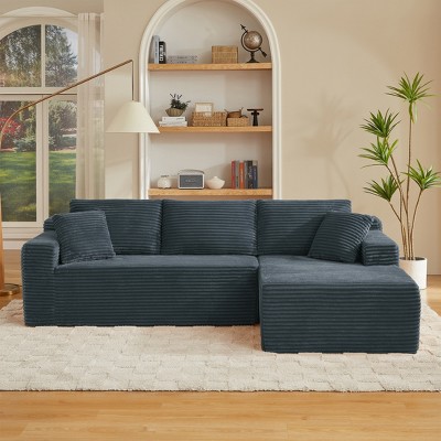 Aukfa 5-Seat L-Shaped Corduroy Sectional Sofa with 5 Pillows, No-Assembly Cloud Couch, High-Density Sponge, Perfect for Apartments