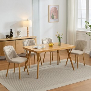 Dining Chairs Set of 6,Modern Fabric Upholstered Kitchen Chairs with Solid Oak Legs,,Ergonomic Curved Back (Beige 6PCS, Oversized) - 1 of 4