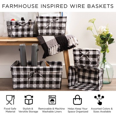 Rustic Bronze Rectangular Wire Baskets with Liners, Set of 3