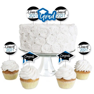 Big Dot of Happiness Blue Grad - Best is Yet to Come - Dessert Cupcake Toppers - Royal Blue 2021 Graduation Party Clear Treat Picks - Set of 24