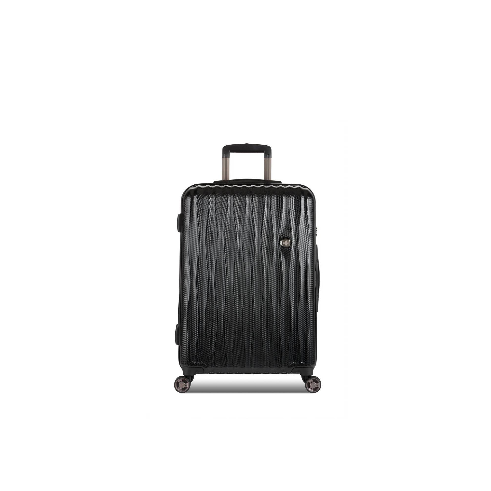 SWISSGEAR Energie Hardside Medium Checked Spinner Suitcase - Black: Aluminum Handle, Tear-Resistant, Polycarbonate Shell