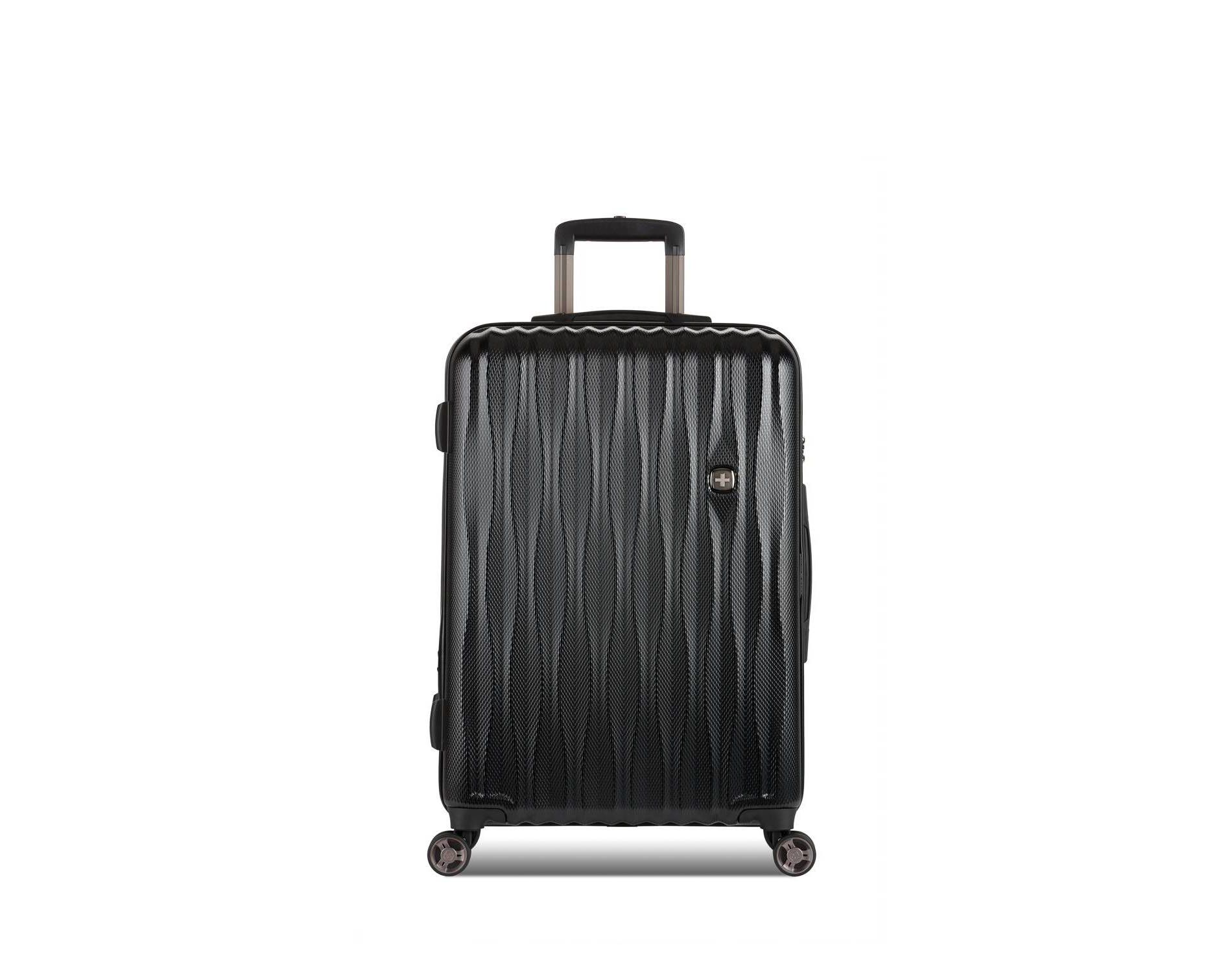SWISSGEAR Energie Hardside Medium Checked Spinner Suitcase - Black: Aluminum Handle, Tear-Resistant, Polycarbonate Shell