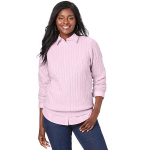 Jessica London Women's Plus Size Cable Crewneck Sweater - 1 of 4