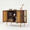 2-Door Curved Sideboard Buffet Cabinet with Gold Trim and Woven Rattan Doors, Storage Cabinet with Adjustable Shelf and Open Display Shelves - 4 of 4