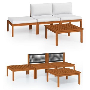 vidaXL Garden Lounge Set Cream Solid acacia wood 4 Piece Set - 1 of 4