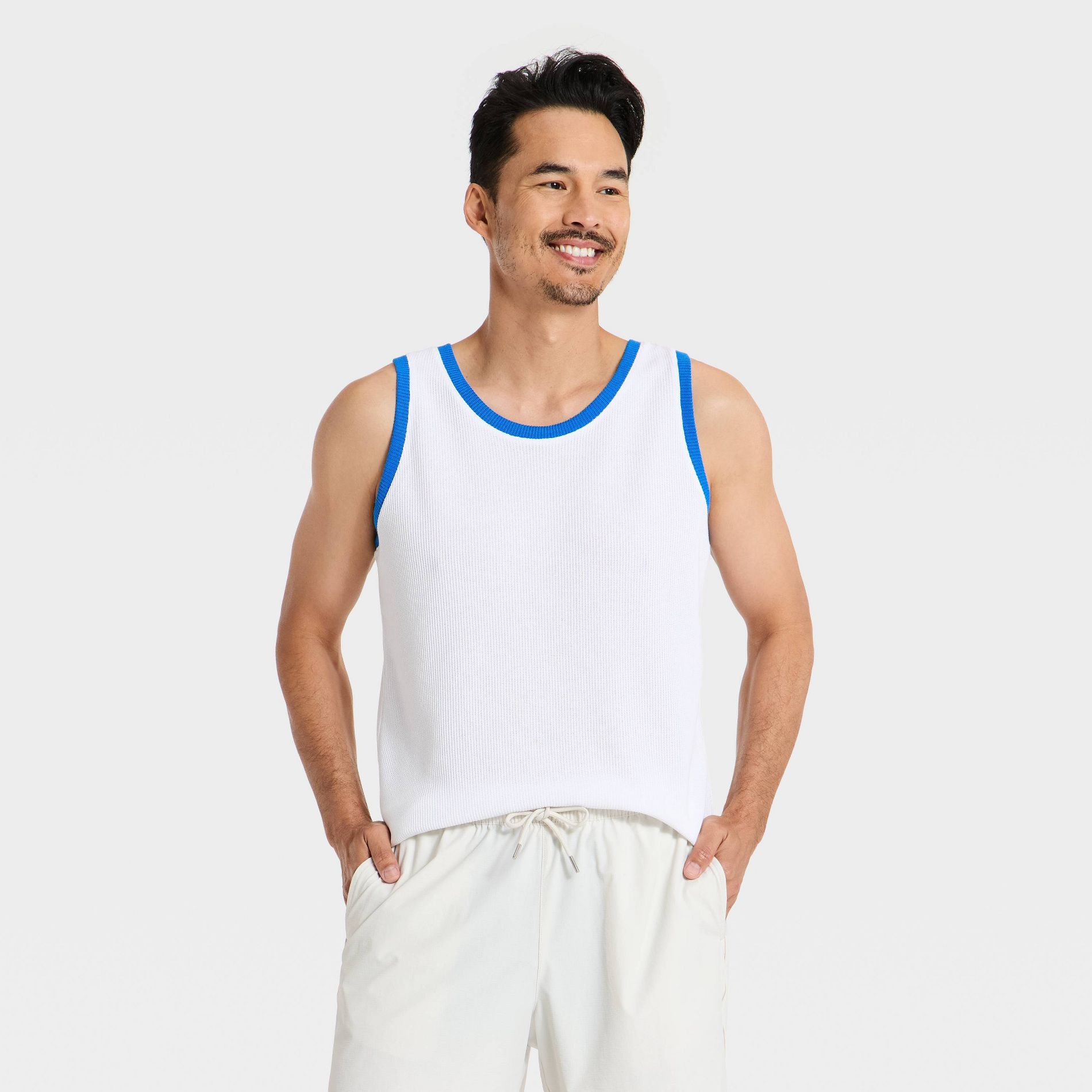 Men's Casual Summer Tank Top - Goodfellow & Co™ White/Blue