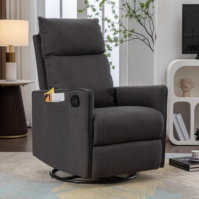 Linen Fabric Swivel Rocking Chair Glider Rocker Recliner Nursery Chair With Adjustable Back and Footrest for Living Room - ModernLuxe