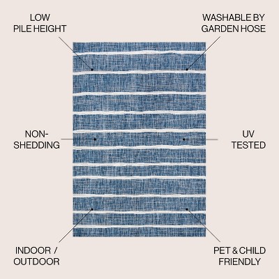 Blue and Ivory Striped Synthetic Reversible Area Rug