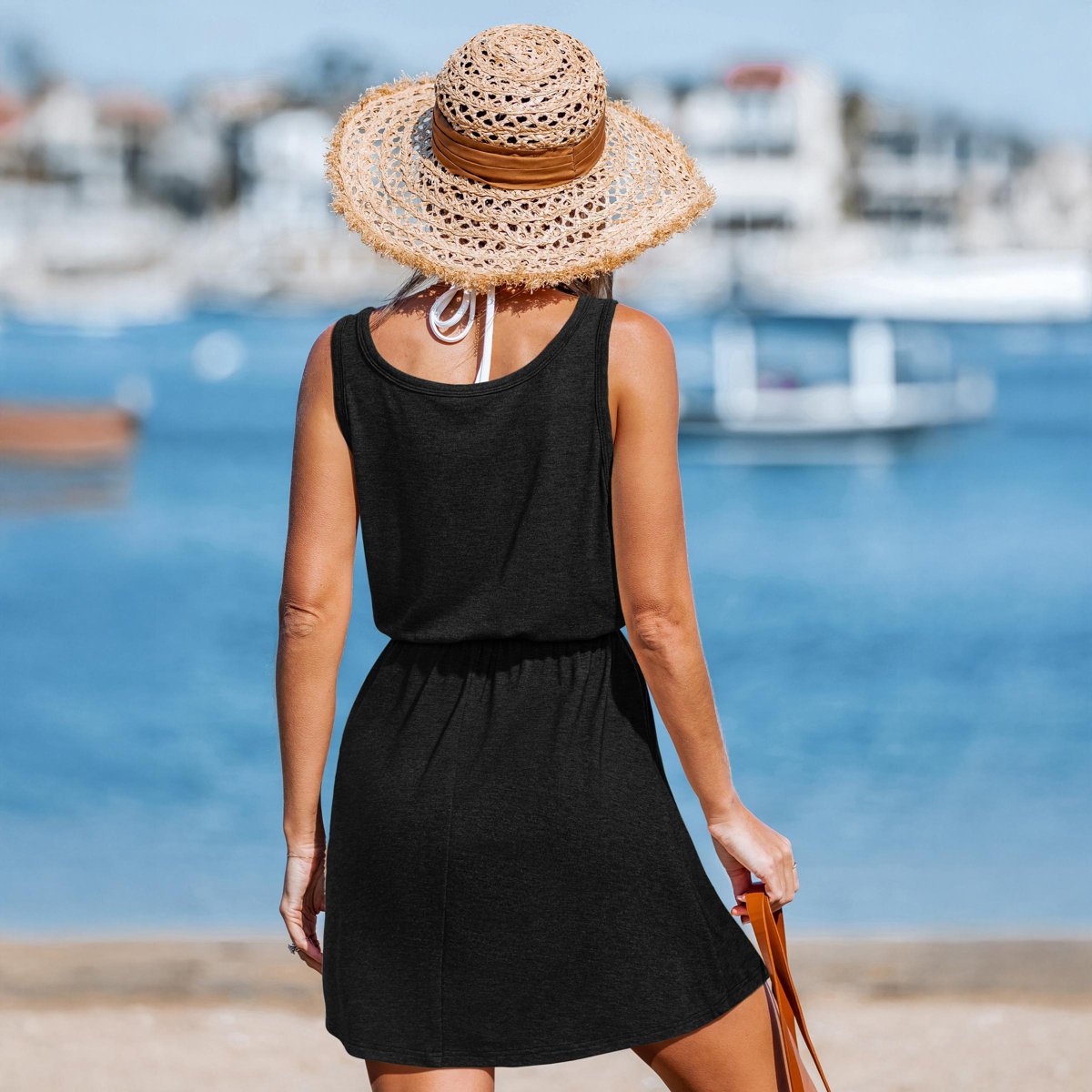 Женские платья Cupshe Women's Tank Dress Flattering Silhouette Drawstring Waist-M-Black — фото 2