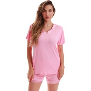 #followme Womens Pajama Shorts Set  Ultra Soft PJ Set for Women with Satin V-Neck Trim - 1 of 3