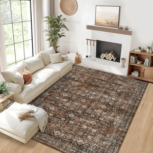Machine Washable Soft Indoor Area Rugs Vintage Low Pile Non Slip Carpet for Bedroom Living Room Decor Bedside Bathroom Floor Mat - 1 of 4