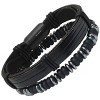 Steeltime Men's black leather/black ip stainless steel and hematite/lava beaded 2pc set bracelets - 2 of 4