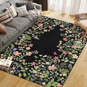 Hallway Runner Rug, Non-Slip Washable Bathroom & Kitchen Runner Rug, Low-Pile Soft Botanical Runner Rug for Girls' Bedroom, Laundry Room, Bedside - 1 of 4