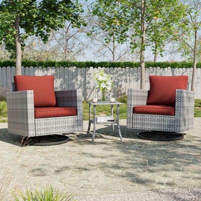 Sonkuki 3-Piece Patio Chair Set Swivel Rocking Chair Set Side Table Suiting Backyard, Poolside and Patio