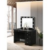 Gulches 3pc Black Makeup Vanity Set - Lighted Mirror, Glass Top, 5 Drawers, Crystal Knobs Round Stool Wooden Bedroom Furniture - 2 of 4