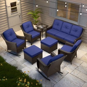 EAGLE PEAK Azure Bay 8 Pieces Wicker Outdoor Patio Furniture Set, Sofa 4 Chairs with Ottomans and Side Table - 1 of 4