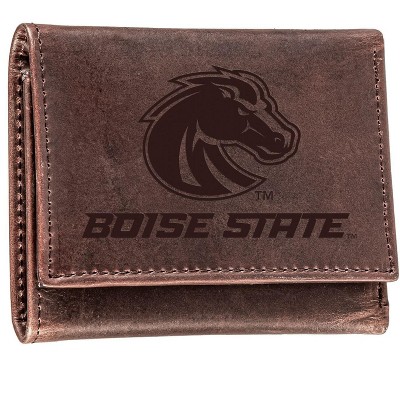 Evergreen NCAA Boise State Broncos Brown Leather Trifold Wallet Officially Licensed with Gift Box