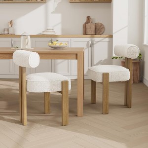 Modern Boucle Dining Room Chairs Set of 2, Upholstered Dining Chairs with Rubber Wood Legs and Ergonomic Curved Back for Dining Room or Living Room - 1 of 4