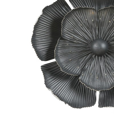 LuxenHome Black and Gold Metal Flower Wall Sculptures Set