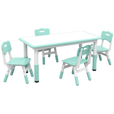 ALEXOUN Kids Table and Chair Set, 5 Piece Toddler Table and Chair Set with 4 Chairs Adjustable Height, for Snack Time,Home,school, Green