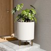 Maggift Planters Metal, Indoor Outdoor Planter Pot with Stand, Round Floor Flower Pot with Stand, White 14.8"*14.8"*20.3" - 2 of 4
