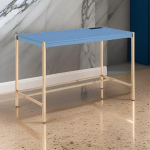 Royal Hampton Writing Desk with USB Dock and Metal Legs, Blue and Rose Gold - 1 of 4