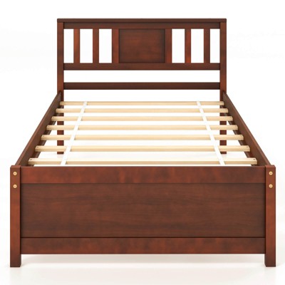 Infans Twin Size Bed Frame with Headboard Wood Slat Support No Box Spring Needed