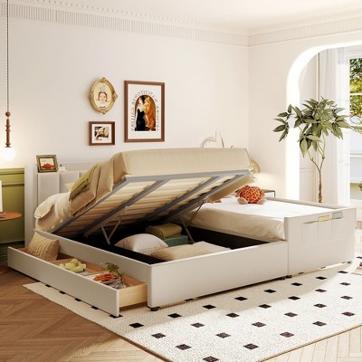 Queen Size & Twin XL Upholstered Platform Bed with Hydraulic Storage System