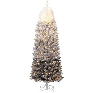 TackView Prelit Artificial Christmas Tree, Pre-Lit Snow Flocked Pencil Christmas Tree with RGB & Warm White Lights, Foldable Base - 1 of 4