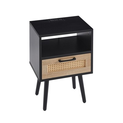 DSVIMOY 15.75" Rattan End Table with Drawer, Modern Nightstand, Side Table for Living Room, Bedroom, Natural, 15.75"*11.81"*22.05"