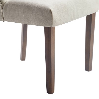 Elmhurst Cream Tufted Upholstered Dining Chairs with Wooden Legs, Set of 2