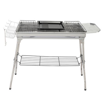 FURNIinspire Outdoor Grills, Griddles and Smokers Stainless Steel BBQ Grill Cooking Accessories for Camping, Picnics, Use, Silver, 28.7"*12.99"*7.3"