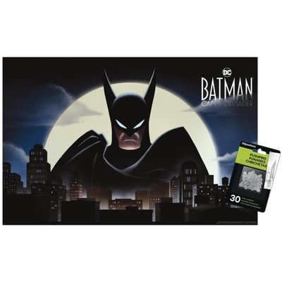 Trends International DC Batman: Caped Crusader - Skyline Key Art Unframed Wall Poster Print Clear Push Pins Bundle 14.725" x 22.375"