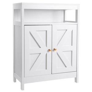 Bathroom Floor Storage Cabinet, Freestanding Bathroom Storage with Adjustable Shelf and Double Doors, Cabinet Organizer - 1 of 4