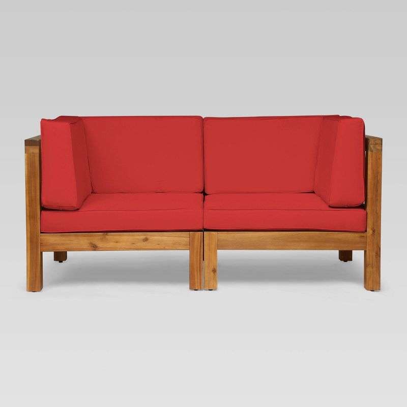 Brava 3pc Acacia Modular Loveseat and Table Set - Teak/Red - Christopher Knight Home, 4 of 7