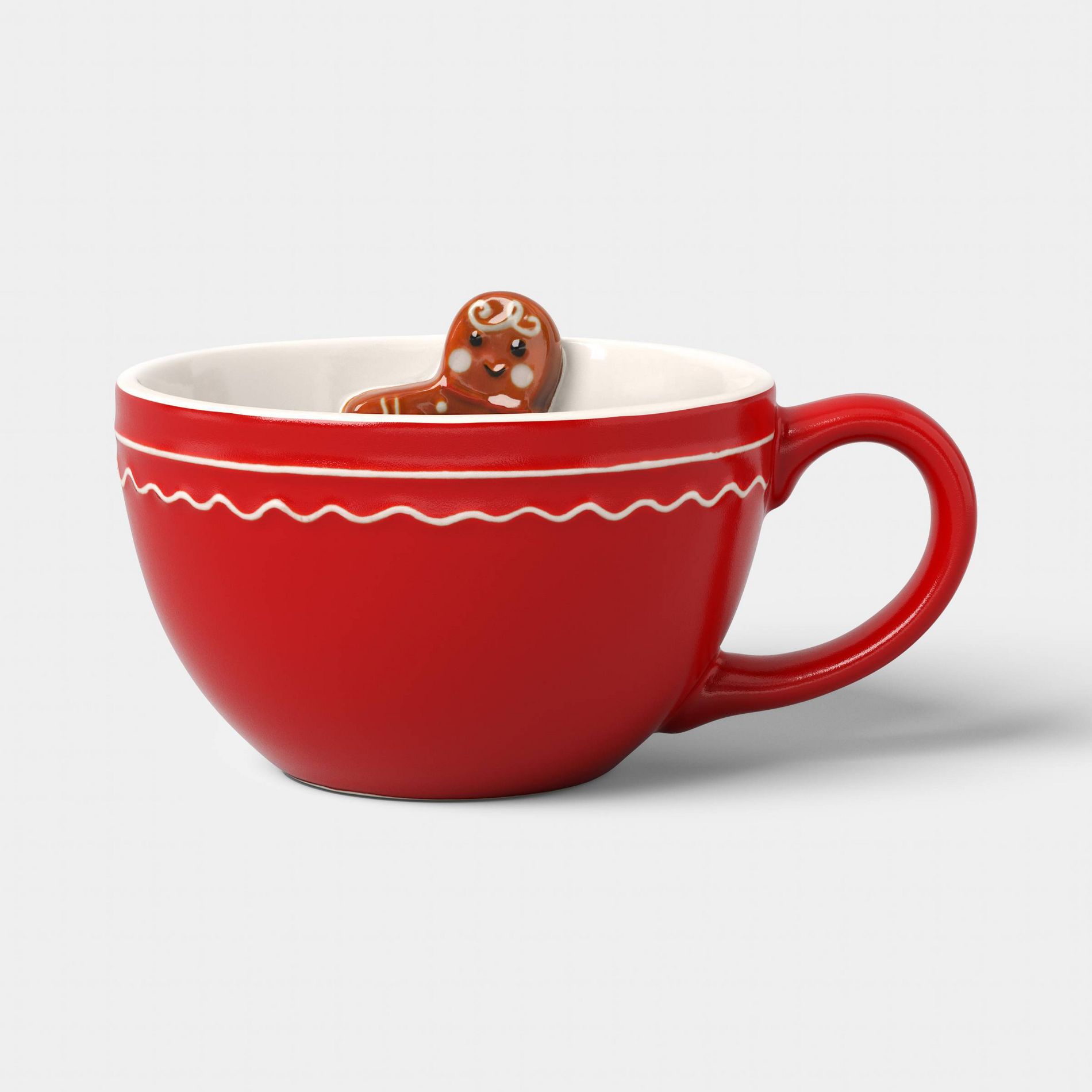 13 fl oz Christmas Stoneware Gingerbread Peek-a-boo Mug Red - Wondershop™